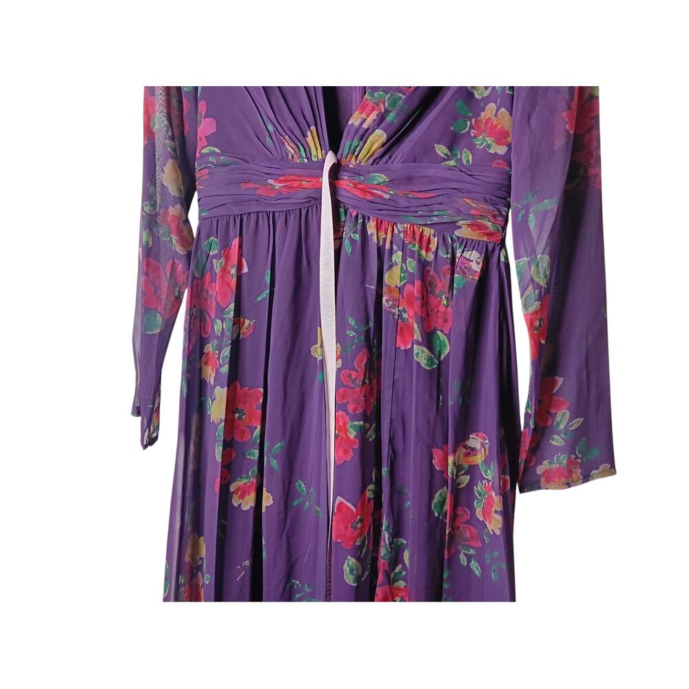 New with Tags Mac Duggal 68558 Purple Floral Chiffon Plunge Slit Gown Size 4 - Picture 8 of 16
